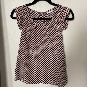 Tulle Heart Print Cap Sleeve Blouse